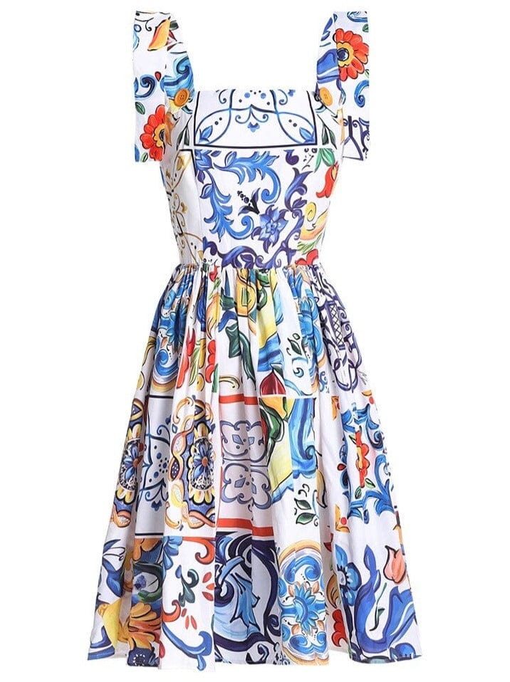 Blue & White Majolica Print Outfit Clothing Set (Corset  