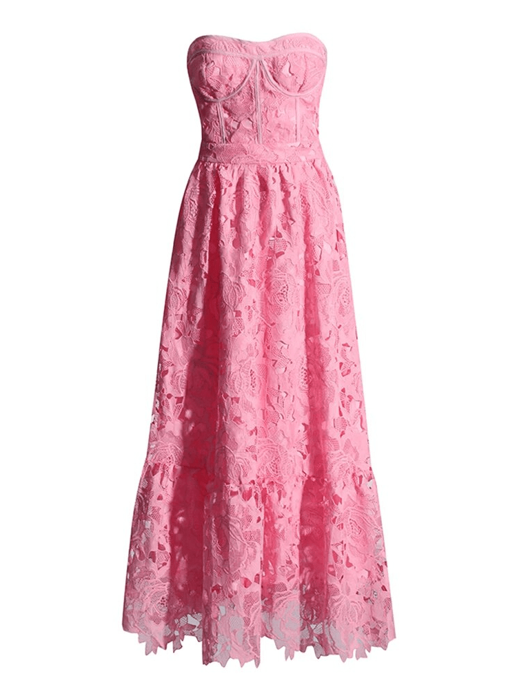 Pink Lace Strapless Dress