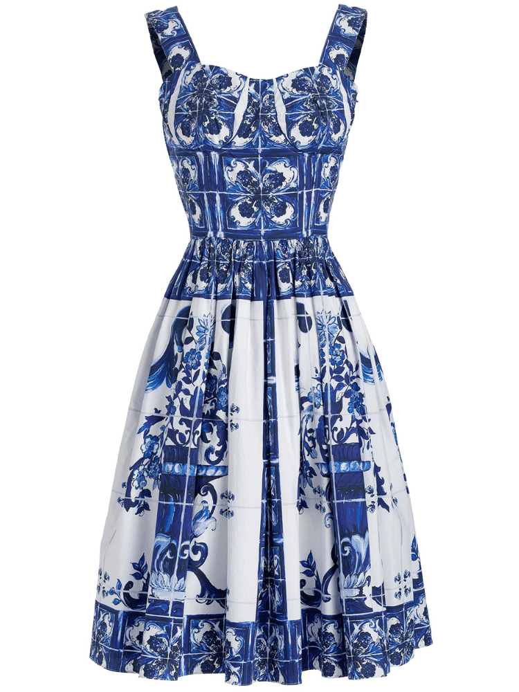 Blue & White Majolica Print Outfit Clothing Set (Corset  