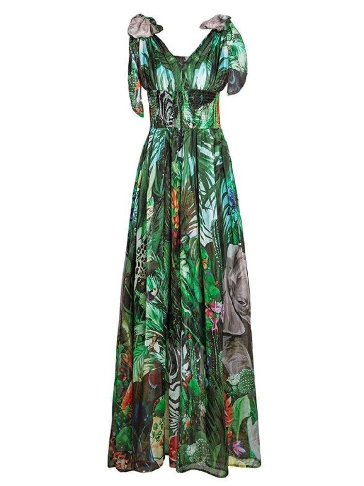 Emerald Green Floral Lyn V Neck Floral Gown Dress | Womens Bohemian Dresses