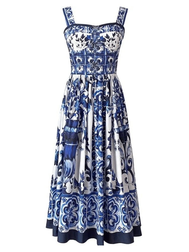 BOHEMIAN THE LABEL  BLUE PRINT / S Kim Corset Print Midi Dress