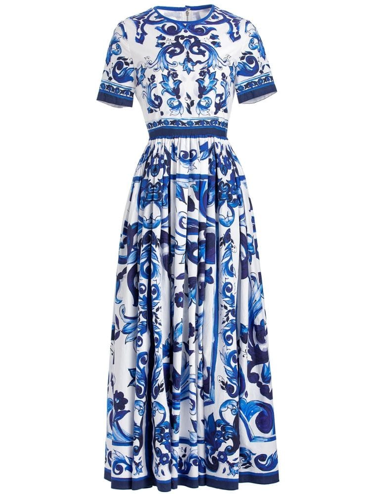 BOHEMIAN THE LABEL  BLUE PRINT / S Kim Short Sleeve Print Midi Dress