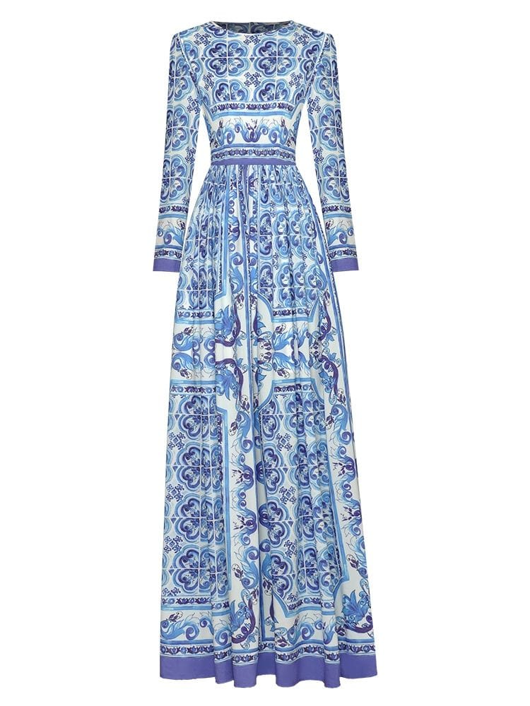 BOHEMIAN THE LABEL  BLUE PRINT / S Lucy Long Sleeve Print Midi Dress