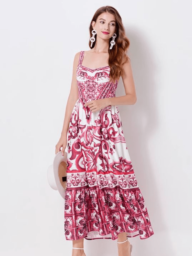 BOHEMIAN THE LABEL  Kim Corset Print Midi Dress