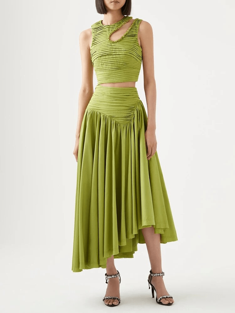 BOHEMIAN THE LABEL Lenni Crop Top and Skirt Set - Green Olive