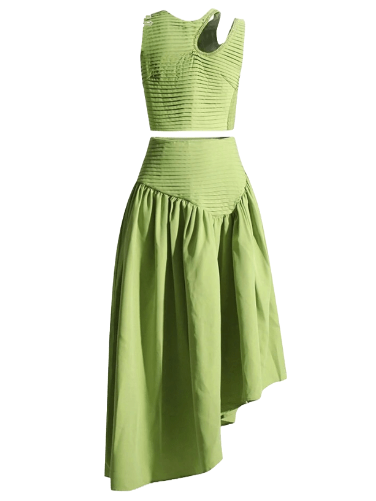 BOHEMIAN THE LABEL OLIVE GREEN / S Lenni Crop Top and Skirt Set - Green Olive