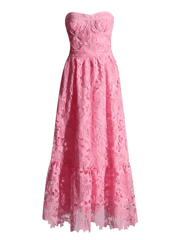 BOHEMIAN THE LABEL PINK PRINT / S Selene Strapless Midi Lace Dress
