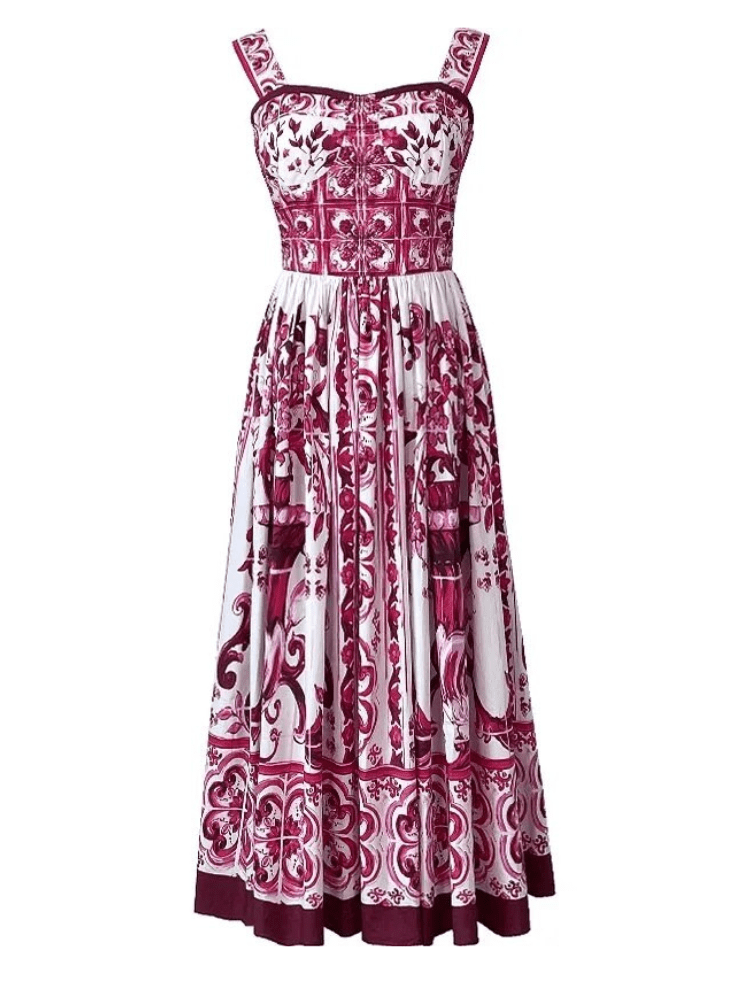 BOHEMIAN THE LABEL RED PRINT / S Kim Corset Print Midi Dress