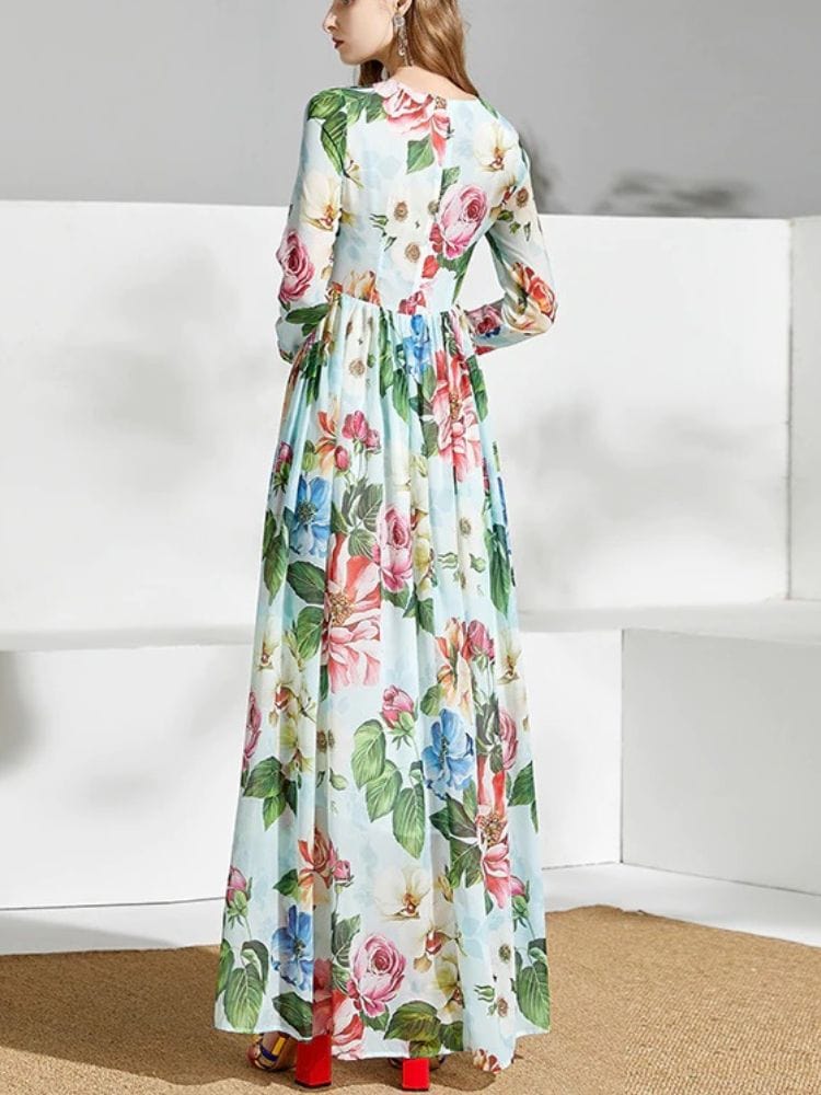 BOHEMIAN THE LABEL  Ava Bow Tie Long Sleeve Floral Gown Dress