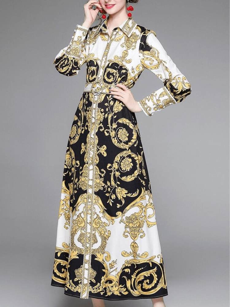 BOHEMIAN THE LABEL  BLACK & GOLD / M Sierra Long Sleeve Gown Dress