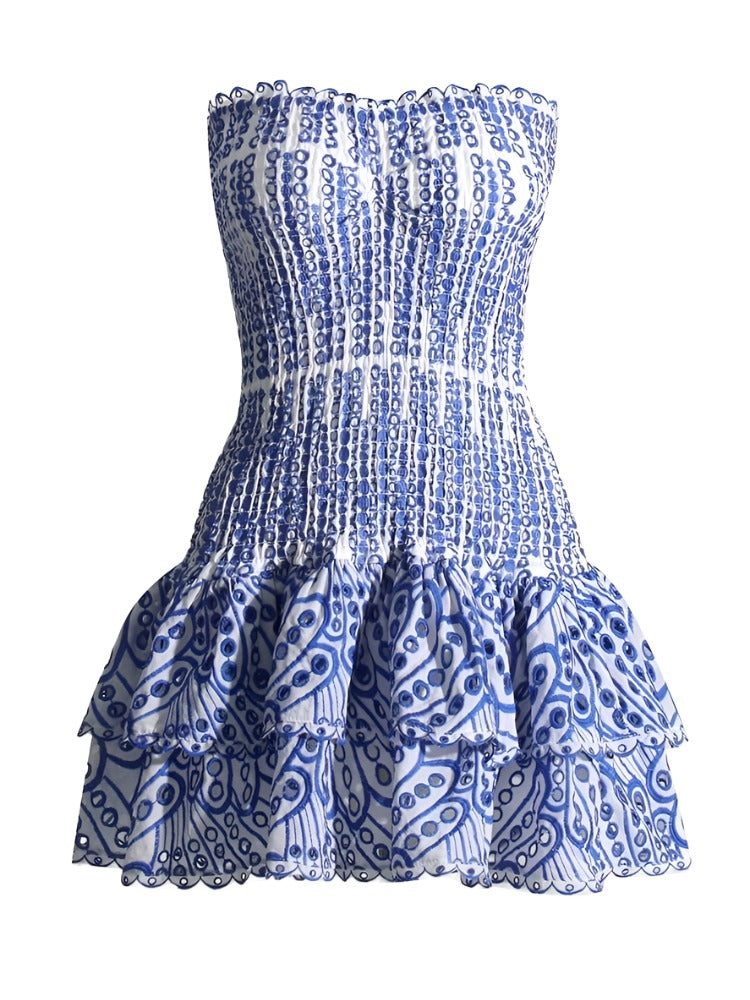 BOHEMIAN THE LABEL Cora Print Mini Dress Blue Print