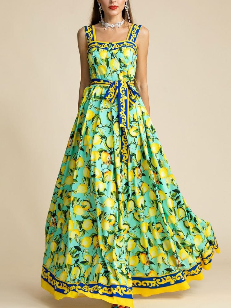 Emily Corset Lemon Print Gown Dress Home of Bohemian Dresses