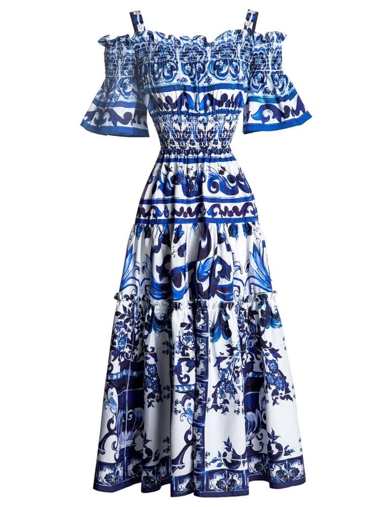 Bohemian Print Gathered Bust Midi Dress - Boho Dresses for Women - Spr –  bohemianoutsider