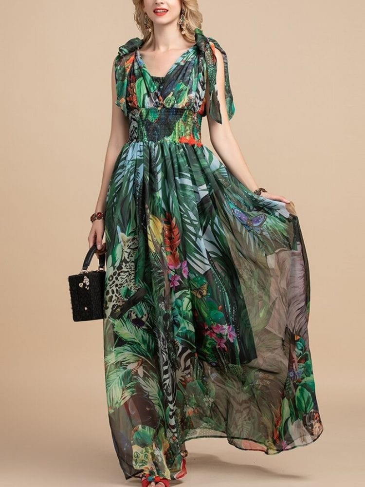 BOHEMIAN THE LABEL  Lyn V Neck Floral Gown Dress