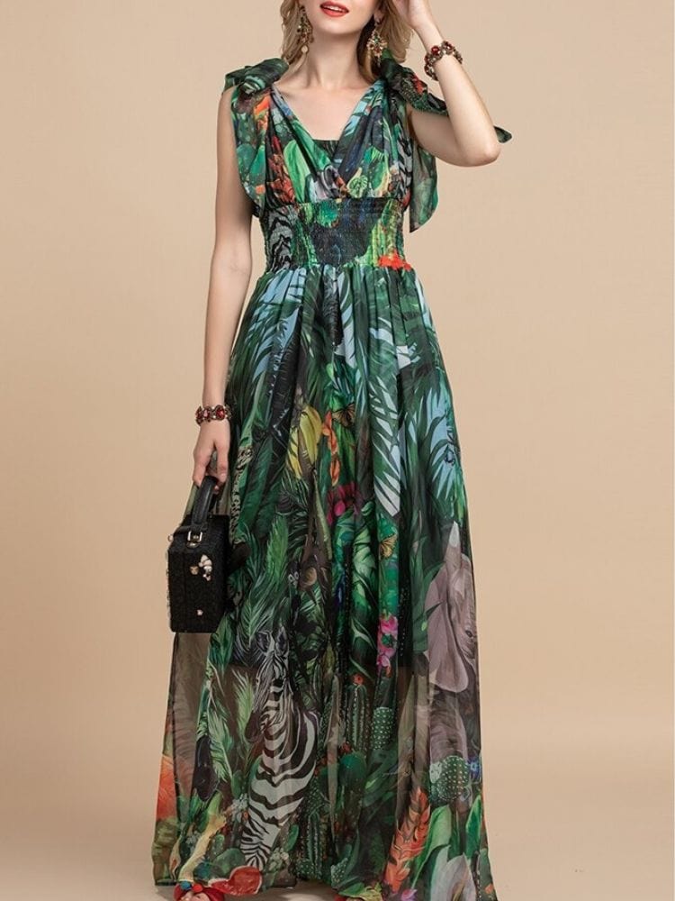 BOHEMIAN THE LABEL  Lyn V Neck Floral Gown Dress