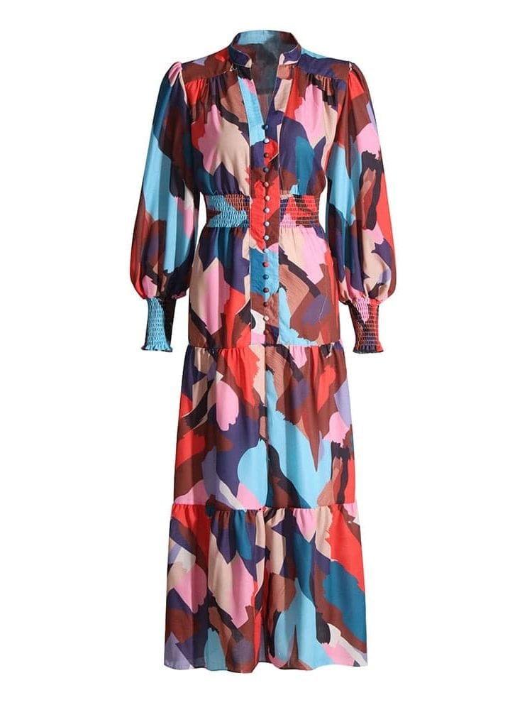 BOHEMIAN THE LABEL  RED PRINT / S Ane Long Sleeve Print Gown Maxi Dress